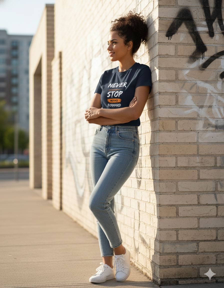 NAYAAH Premium Unisex Cotton Stretch T-Shirt - Never Stop Moving Forward Black