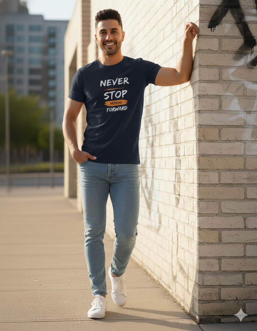 NAYAAH Premium Unisex Cotton Stretch T-Shirt - Never Stop Moving Forward Navy Blue