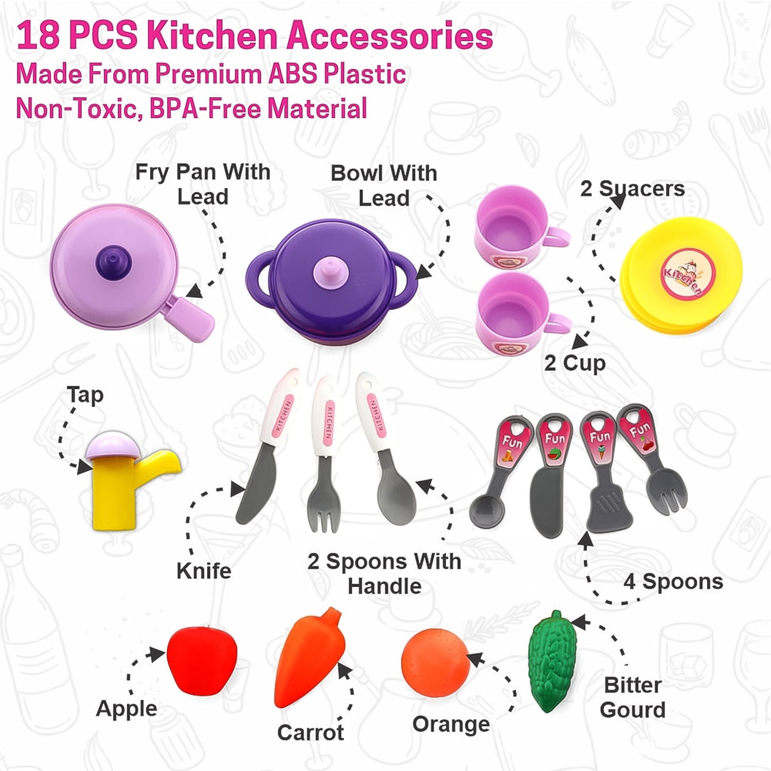 Kids Pretend Play Kitchen Set with Portable Suitcase 23 Pcs Cooking Role Play Toy Set for Kids Pack of 1