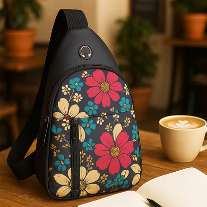 Unisex Waterproof USB Charging Crossbody Sling Bag with Earphone Port and Adjustable Shoulder Strap