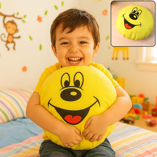Cute Round Smiley Face Soft Pillow Cushion Plush Decorative Kids Cushion for Bedroom Playroom and Living Room Comfort 30x30 cm (1 Pc)