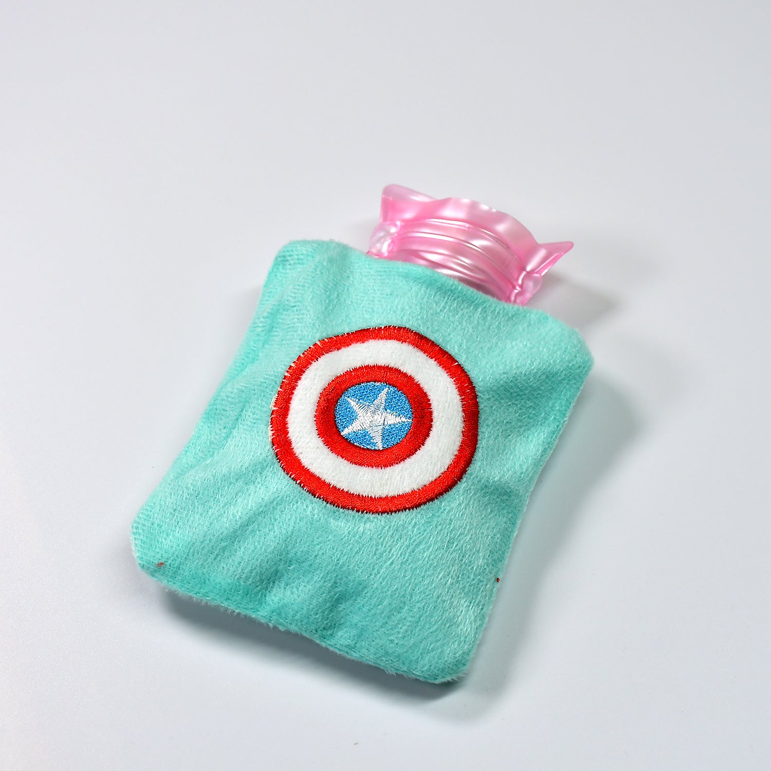 Captain America Shield Small Hot Water Bag with Soft Cover – Portable Natural Rubber Heat Therapy Bottle for Pain Relief, Menstrual Cramps, Neck, Shoulder, Back and Hand Warmer