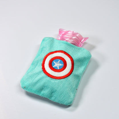 Captain America Shield Small Hot Water Bag with Soft Cover – Portable Natural Rubber Heat Therapy Bottle for Pain Relief, Menstrual Cramps, Neck, Shoulder, Back and Hand Warmer