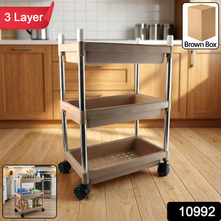 3-Layer Multipurpose Storage Trolley with Wheels – Portable Rolling Organizer Cart for Kitchen, Bathroom, Office &; Home | 1 Set