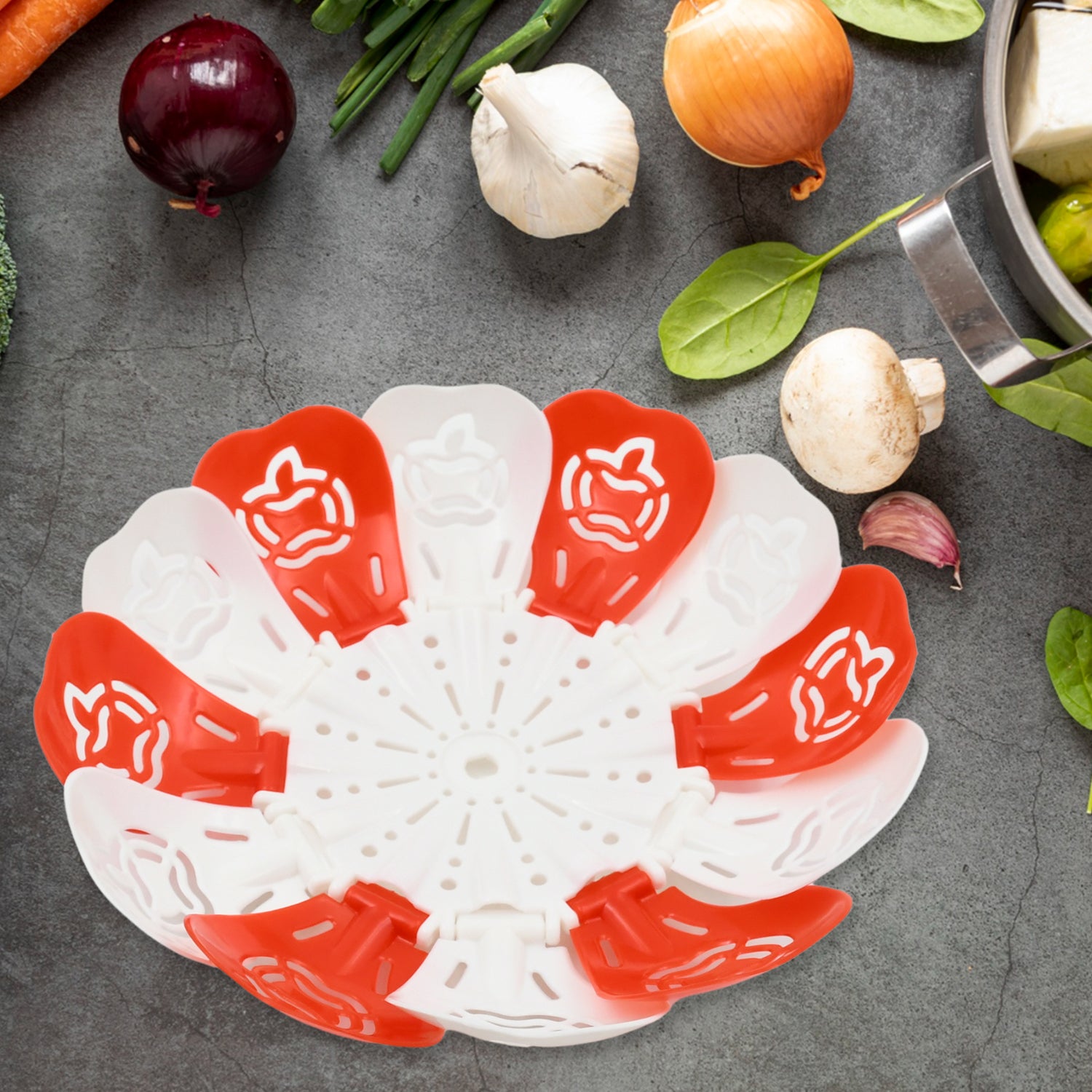 2611 Folding Fruit Basket Foldable Basket Fruit Bucket Basket With Hanging Stand Fruit And Vegetables Basket Foldable Lotus Shape Basket Tray For Multi-use (1 Pc)