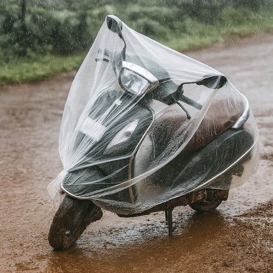 Disposable Plastic Activa Cover – Big Size Dustproof and Waterproof Bike Cover for Rain Protection – Transparent One-Time Use Scooter Cover for Outdoor Parking, Monsoon and Travel Use (1 Pc)