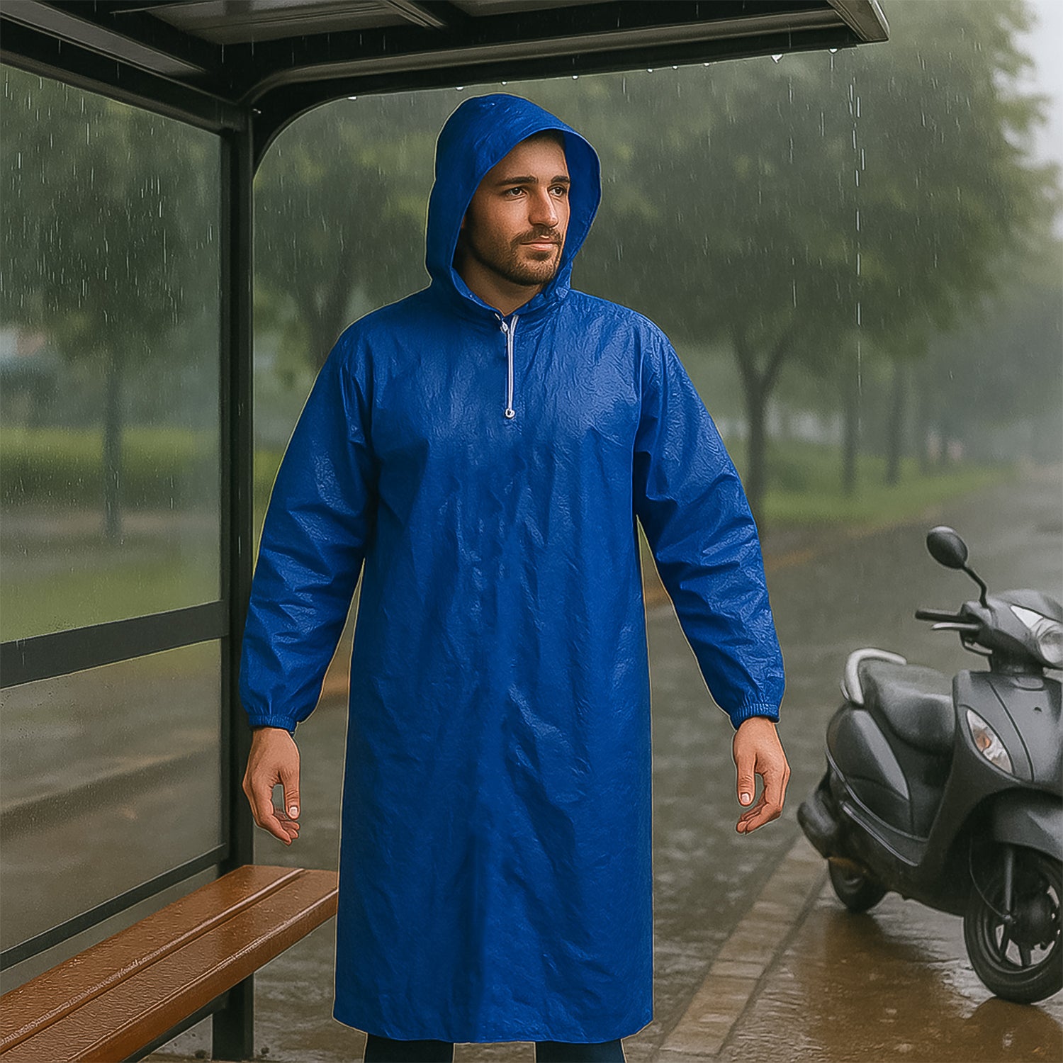 Large Waterproof Hooded Raincoat for Men Lightweight Portable Durable Monsoon Rain Protection Coat for Outdoor and Commute Pack of 1