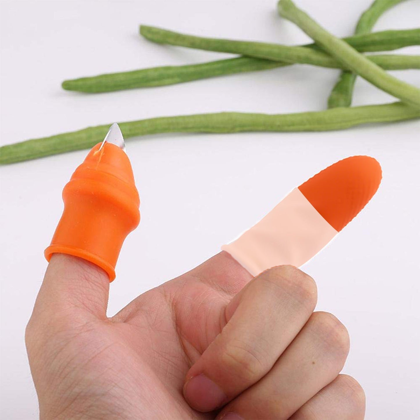 1 Pair V Thumb Cutter with Storage Box – Finger Knife Cutter for Vegetable Harvesting, Peeling and Cutting