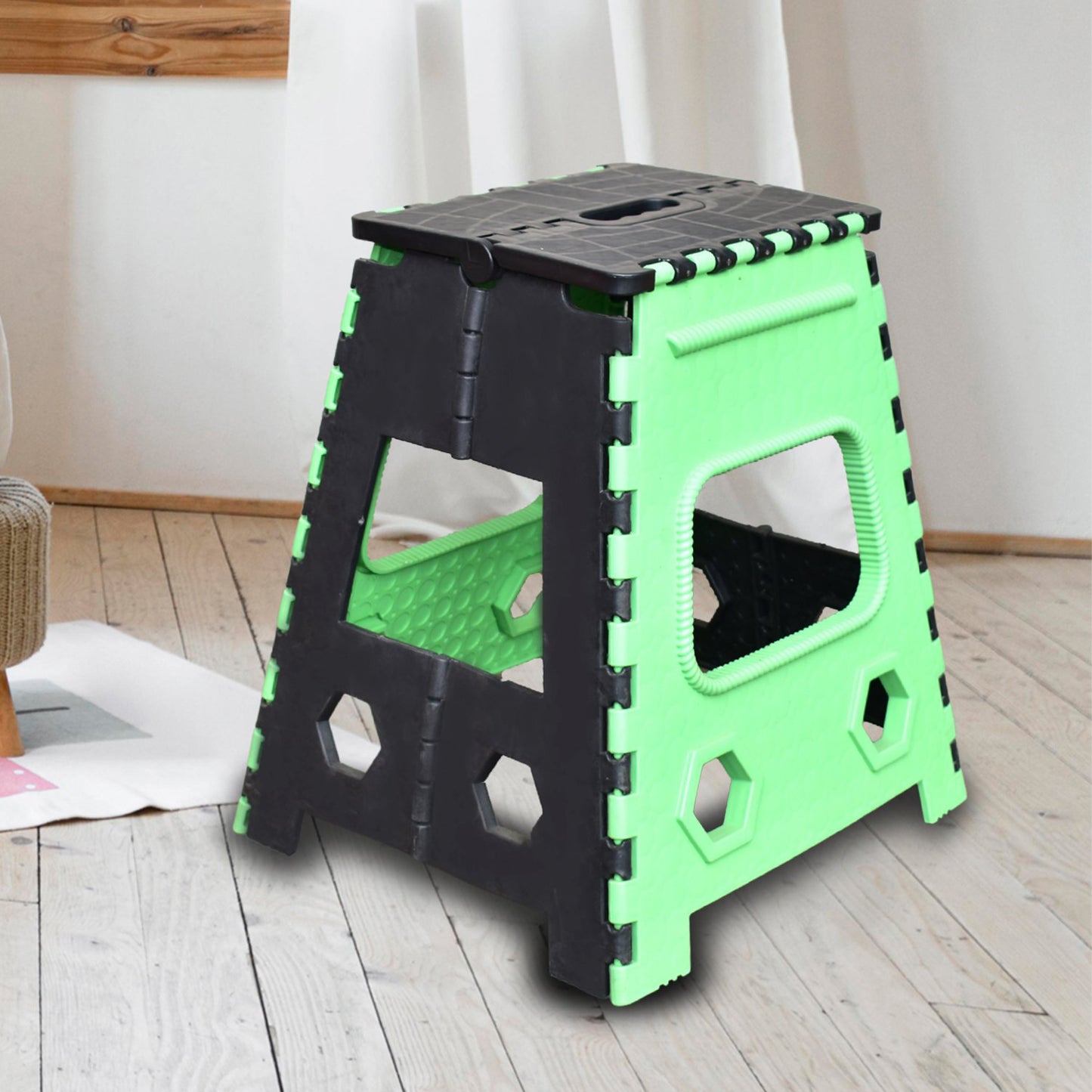 2 Pc 18 Inch Folding Stool for Adults and Kids Heavy Duty Plastic Foldable Step Stool for Kitchen Bathroom Camping Home Office and Outdoor Use