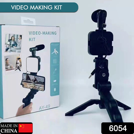 Vlogging Kit for Video Making with Microphone, Mini Tripod Stand, LED Light and Phone Holder Clip for Smartphones (1 Set)