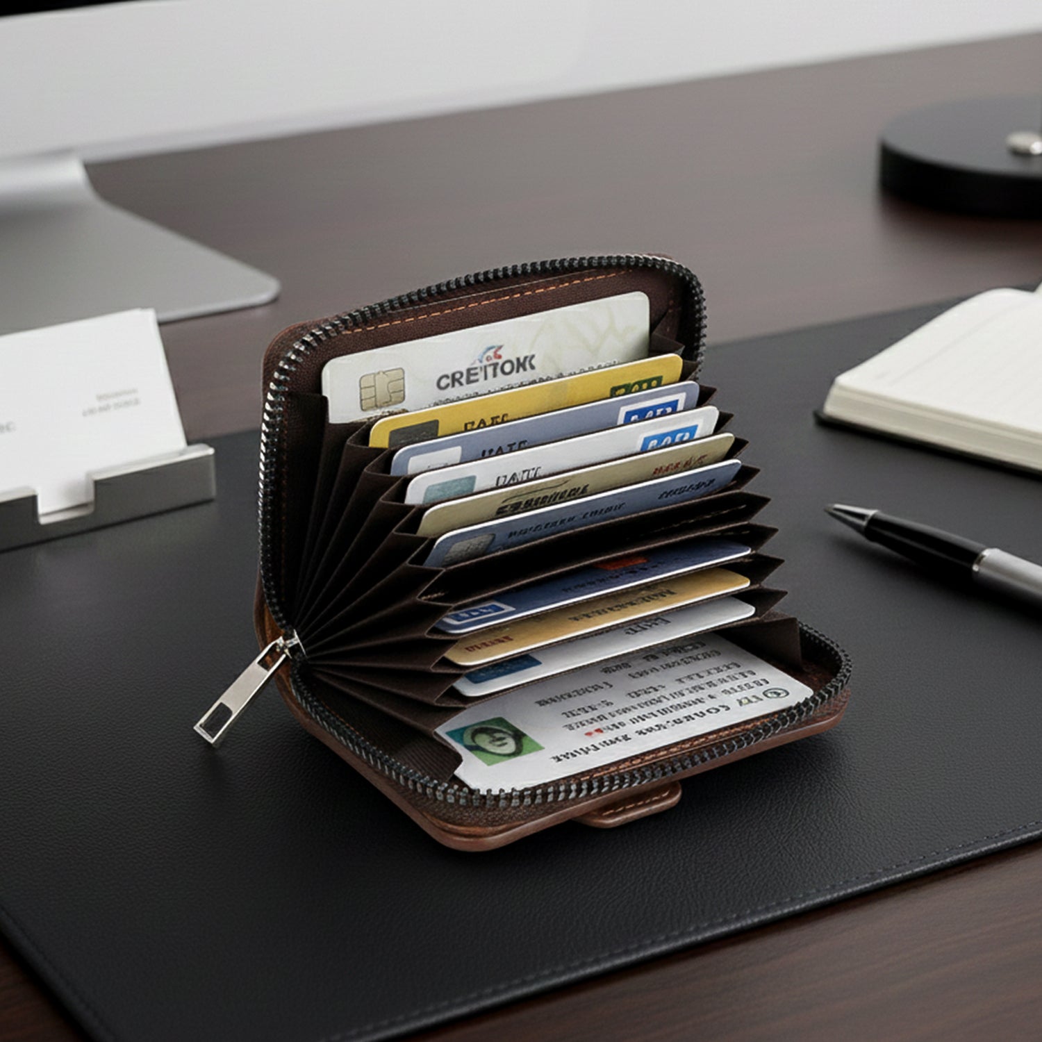 Premium Multipurpose Zip Closure Card Holder Wallet with Removable ID Window – High-Capacity Accordion Style Card Case (1 Pc)