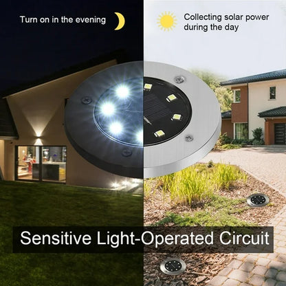 Solar Powered LED Garden Lights Set of 4, Stainless Steel Outdoor Waterproof Ground Spike Lights for Garden, Lawn, Pathway, Patio, Driveway and Landscape Decoration