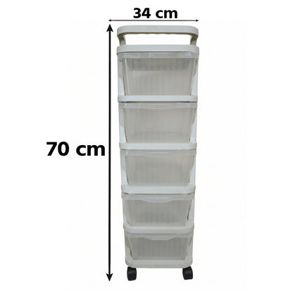 5 Layer Plastic Storage Drawer Rack with Wheels Multipurpose Rolling Organizer Cabinet for Home Kitchen Bathroom Office Bedroom and Laundry Storage (1 Pc)