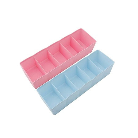 5 Compartment Socks Handkerchief Underwear Storage Box Stackable Drawer Closet Organizer for Clothes Makeup Jewelry Stationery and Small Items (Pack of 2)