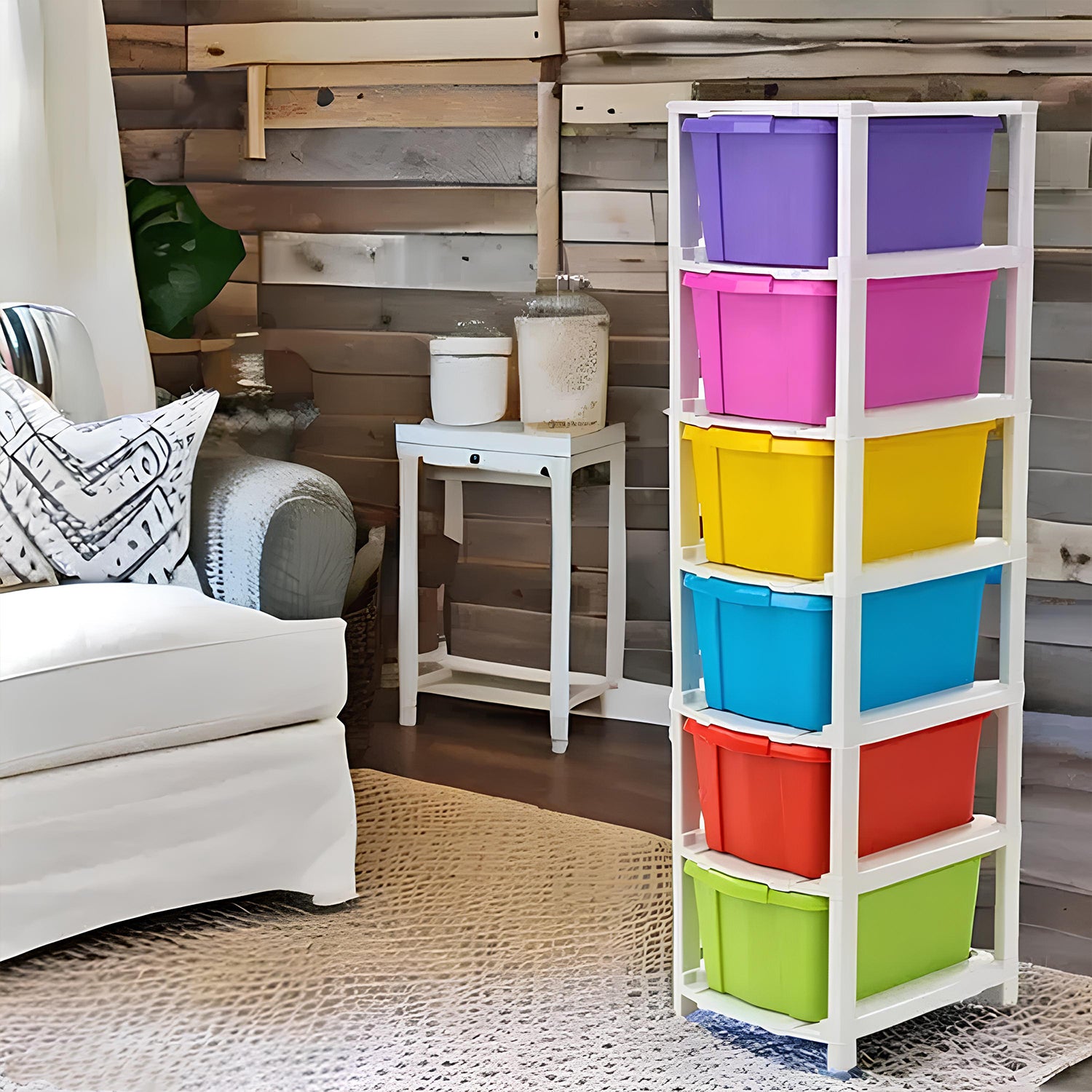 6 Layer Multi Colored Plastic Storage Drawer Cabinet Multipurpose Organizer with Pull Out Drawers for Clothes Toys Stationery Office and Home Storage (1 Pc)
