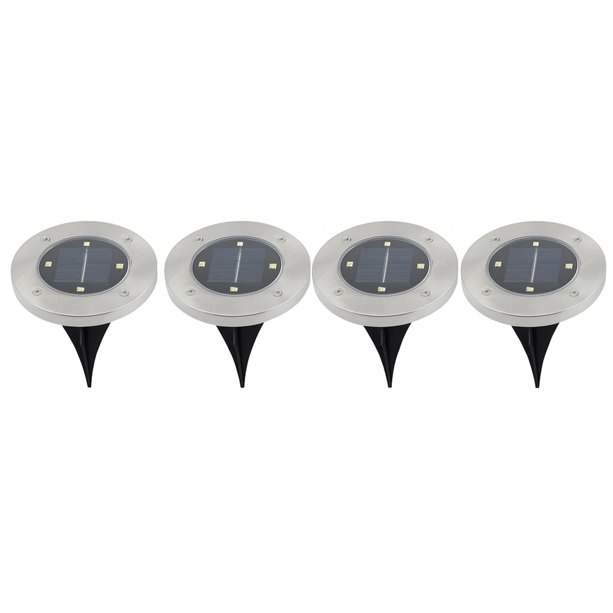 Solar Powered LED Garden Lights Set of 4, Stainless Steel Outdoor Waterproof Ground Spike Lights for Garden, Lawn, Pathway, Patio, Driveway and Landscape Decoration