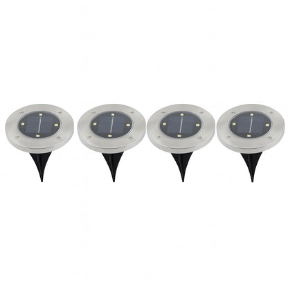 Solar Powered LED Garden Lights Set of 4, Stainless Steel Outdoor Waterproof Ground Spike Lights for Garden, Lawn, Pathway, Patio, Driveway and Landscape Decoration