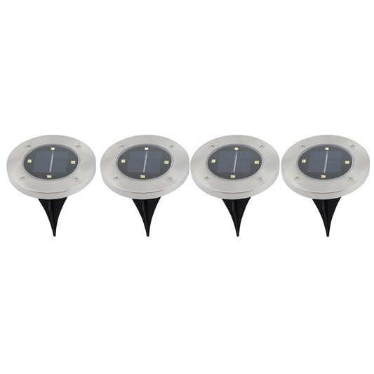 Solar Powered LED Garden Lights Set of 4, Stainless Steel Outdoor Waterproof Ground Spike Lights for Garden, Lawn, Pathway, Patio, Driveway and Landscape Decoration