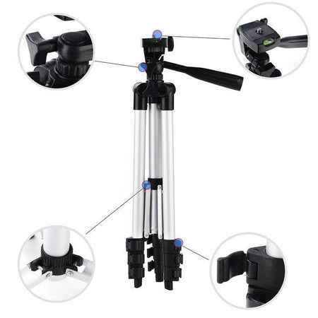 41 Inch Portable Foldable Camera and Mobile Tripod Stand with Phone Holder Clip, 3 Way Pan Head and Adjustable Aluminum Legs (1 Pc)