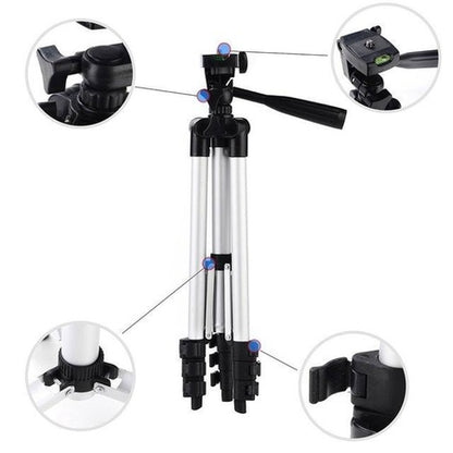 41 Inch Portable Foldable Camera and Mobile Tripod Stand with Phone Holder Clip, 3 Way Pan Head and Adjustable Aluminum Legs (1 Pc)