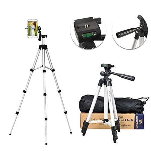 41 Inch Portable Foldable Camera and Mobile Tripod Stand with Phone Holder Clip, 3 Way Pan Head and Adjustable Aluminum Legs (1 Pc)