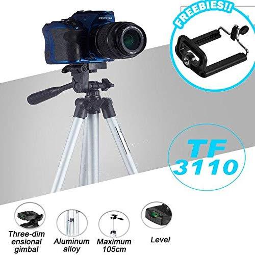 41 Inch Portable Foldable Camera and Mobile Tripod Stand with Phone Holder Clip, 3 Way Pan Head and Adjustable Aluminum Legs (1 Pc)