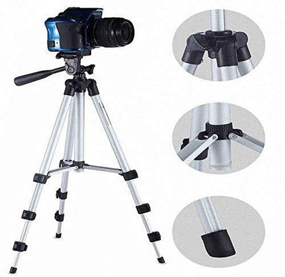 41 Inch Portable Foldable Camera and Mobile Tripod Stand with Phone Holder Clip, 3 Way Pan Head and Adjustable Aluminum Legs (1 Pc)