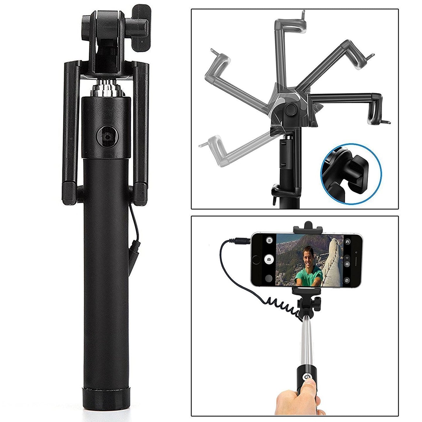 Selfie Stick with AUX Wire Extendable Monopod for Android and iPhone Smartphones Portable Handheld Selfie Stick (1 Pc)