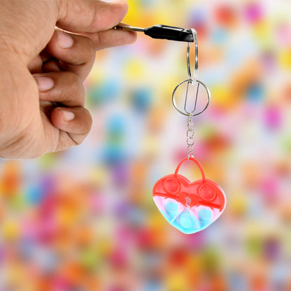 Silicone Pop It Keychain Fidget Toy Portable Bubble Popper Stress Relief Keyring for Kids Random Design (1 Pc)