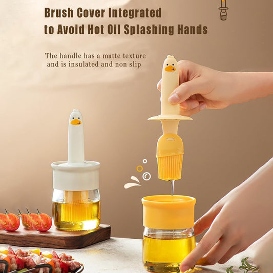 Silicone Brush and Glass Oil Dispenser Bottle for Cooking, Baking, BBQ and Grilling