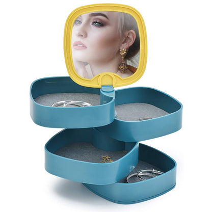 4 Layer 360 Degree Rotating Jewelry Storage Box with Mirror Multicolor Organizer for Rings Earrings Necklaces and Accessories (1 Pc)