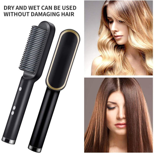 Hair Straightener Brush – Ceramic Hair Straightening Comb with Fast Heat-Up and Adjustable Temperature for Smooth, Shiny and Frizz-Free Hair (1 Pc)