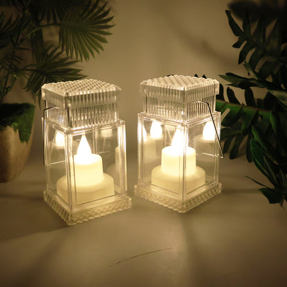 Set of 4 LED Flameless Lantern Style Decorative Candles Battery Operated Warm Tealight Lamps for Home Festivals Mandir Weddings Parties and Table Decoration