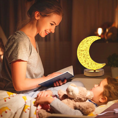 Crystal Moon Shape LED Table Lamp with Touch Control USB Rechargeable 3 Color Stepless Dimming Bedside Night Light for Bedroom Living Room and Home Decor (1 Piece)