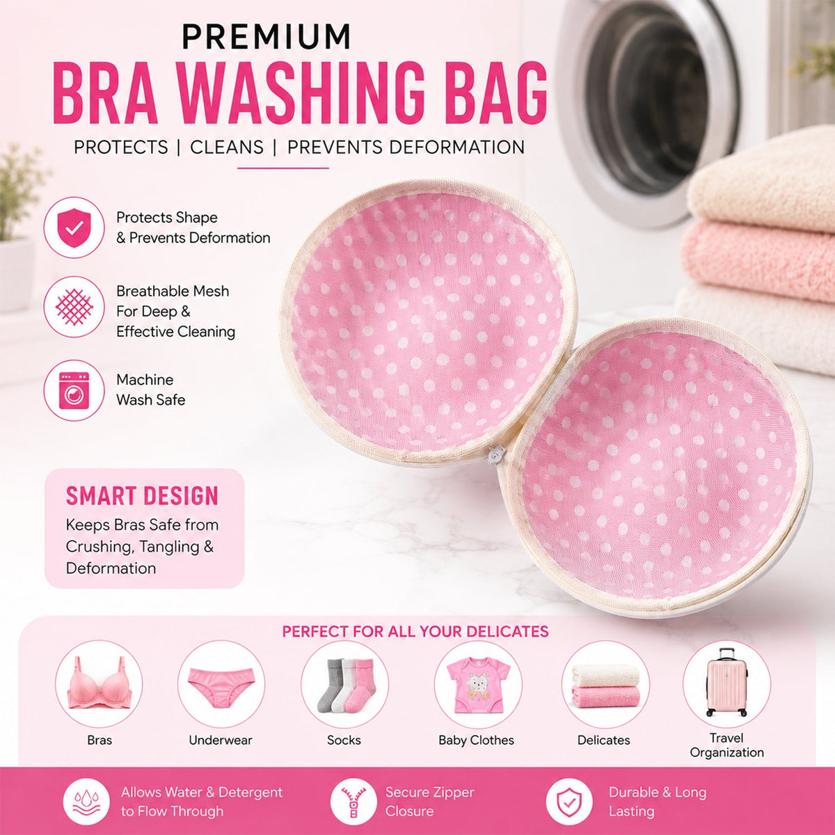Protective Round Mesh Underwear Laundry Wash Bag For Machine Washing (2 Pc Set)