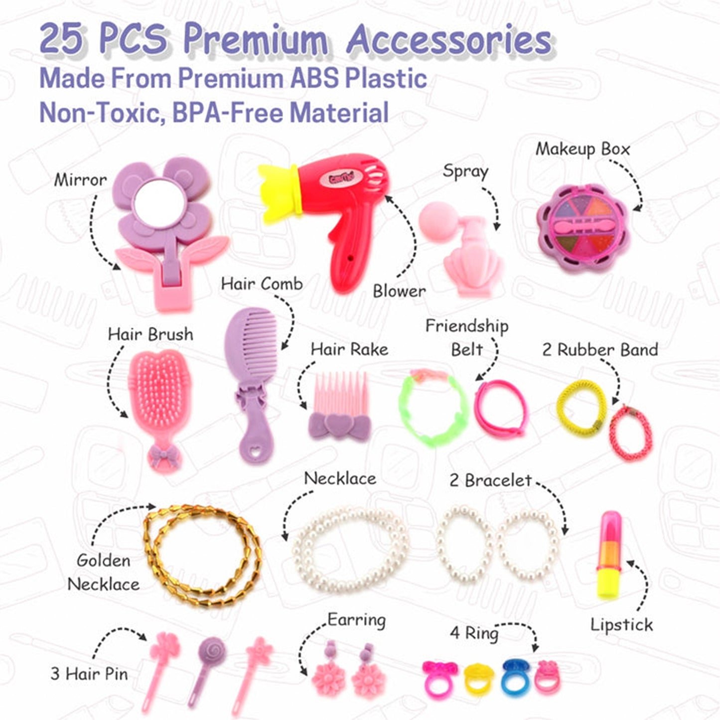 Big Beauty Set Trolley Suitcase on Wheels 3 in 1 Pretend Makeup Vanity Play Set with 25 Accessories for Girls 3+ Years BIS Approved (1 Set)