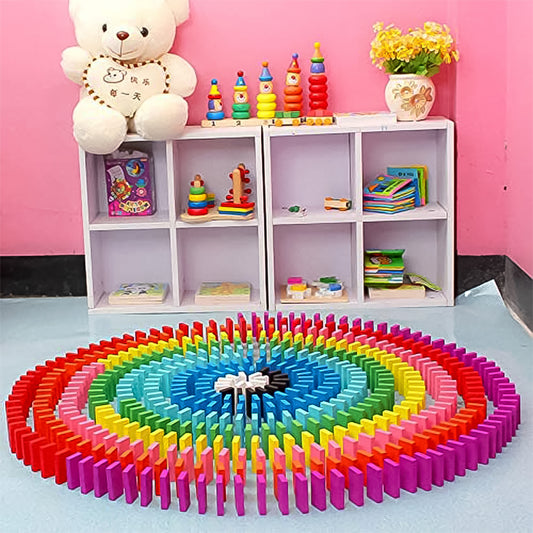Kids 120 Pcs Wooden Domino Blocks Set Colorful Dominoes Building Stacking Racing and Educational Toy Pack of 1
