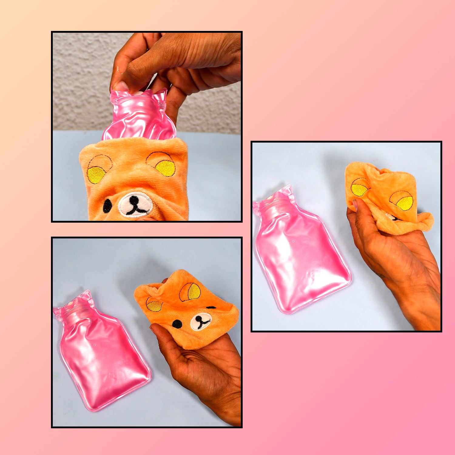 Orange Panda Small Hot Water Bag with Soft Cover – Portable Natural Rubber Heat Therapy Bottle for Pain Relief, Menstrual Cramps, Neck, Shoulder, Back and Hand Warmer