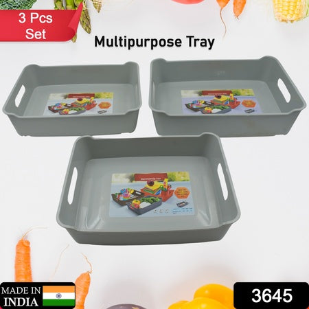 Multipurpose Plastic Storage Organizer Trays with Handles – Kitchen, Bathroom, Pantry and Office Storage Baskets (Set of 3)