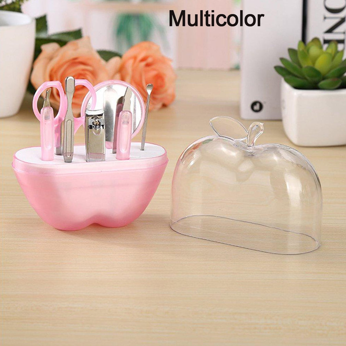 8 in 1 Apple Shape Manicure Set Portable Nail Grooming Kit with Nail Clippers Scissors Tweezers Nail File Ear Pick and Travel Case (1 Set)
