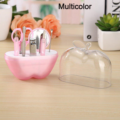 8 in 1 Apple Shape Manicure Set Portable Nail Grooming Kit with Nail Clippers Scissors Tweezers Nail File Ear Pick and Travel Case (1 Set)