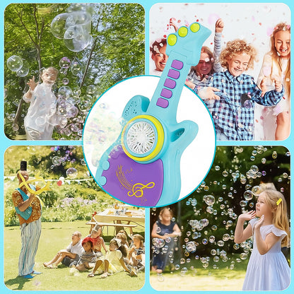 Electric Automatic Guitar Shaped Bubble Machine for Kids Battery Operated Bubble Maker Toy with Soap Solution Durable Bubble Blower for Indoor Outdoor Play Birthday Parties and Kids Activities (1 Set)