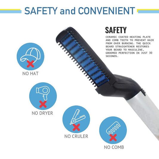 Men's Beard and Hair Curling Straightener Modelling Comb – Electric Ceramic Styling Comb for Beard Straightening, Hair Smoothing and Quick Grooming (1 Pc)