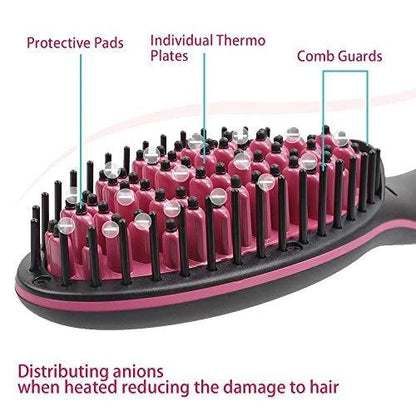 2 in 1 Hair Straightener Brush and Scalp Massager – Ceramic Anti-Static Straightening Comb for Fast, Smooth and Frizz-Free Hair Styling (1 Pc)