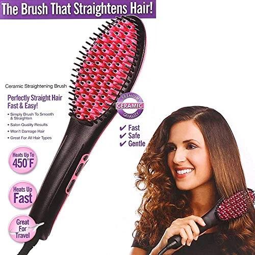 2 in 1 Hair Straightener Brush and Scalp Massager – Ceramic Anti-Static Straightening Comb for Fast, Smooth and Frizz-Free Hair Styling (1 Pc)