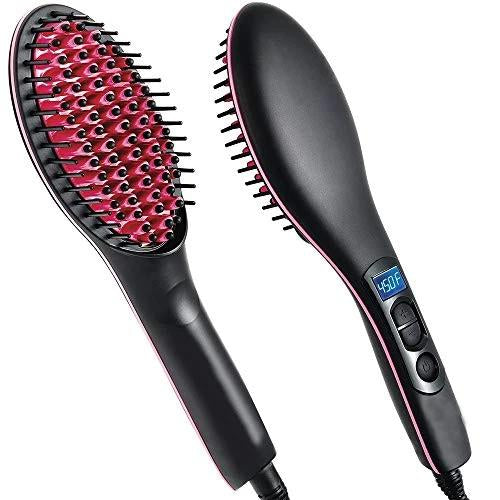 2 in 1 Hair Straightener Brush and Scalp Massager – Ceramic Anti-Static Straightening Comb for Fast, Smooth and Frizz-Free Hair Styling (1 Pc)