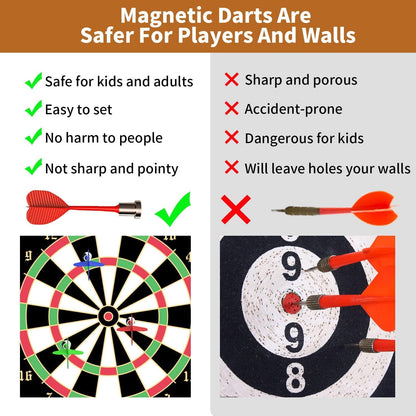 Magnetic Dart Board Game Set with Magnetic Darts Safe Foldable Double Sided Hanging Dartboard for Kids and Adults Indoor and Outdoor Fun (1 Set)