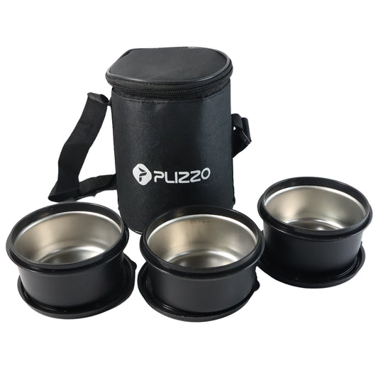 Insulated Stainless Steel Tiffin Lunch Box Set with Carry Bag – 3 Inner Containers Food Storage Lunch Set for Office, School & Travel (1 Set)