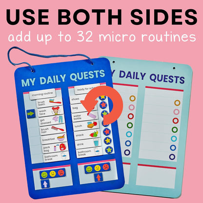 Daily Routine Chart for Kids with Magnetic Board, Sticker Book and Activity Cards – Educational Habit Tracker Set with Dry Erase Markers – My Daily Quests Learning Kit