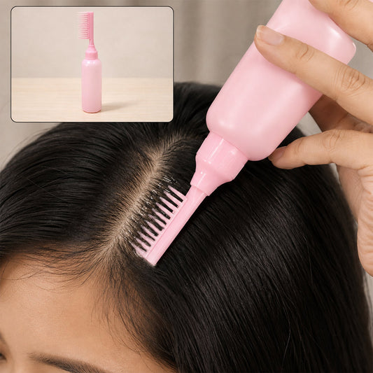 2 In 1 Plastic Hair Oil Applicator Bottle with Scalp Massage Comb Nozzle for Hair Oil Serum Hair Dye Root Treatment and Scalp Care (1 Pc)